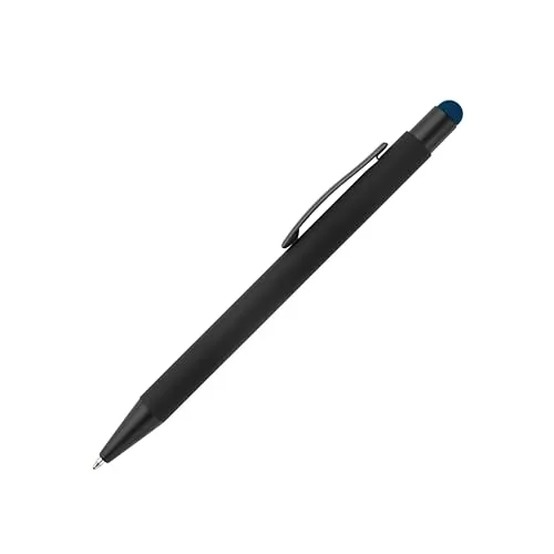 5x Touchpen Kugelschreiber / aus Metall / Farbe: schwarz mit blauen Stylus
