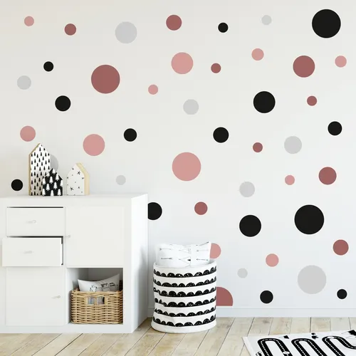 Wandtattoo Kreise Set 120 Stück Altrosa Grau Schwarz Punkte Sticker Y068