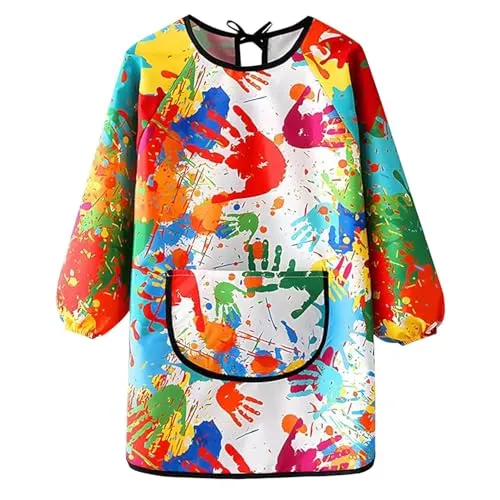 Produktbild iCovalescent Malschürze, Kinder Malerkittel, mit Ärmeln und Big Taschen, Mädchen Junge Tuschkittel Wasserdicht Malkittel Bastelschürze für Schule Kunst Malerei Kochen(L)