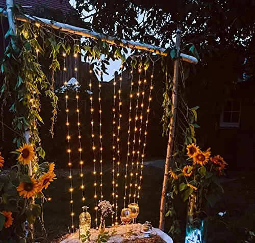 LED Vorhang Deko Lichterkette 12 Stränge warmweiß 180 LED in kupfer von Hellum