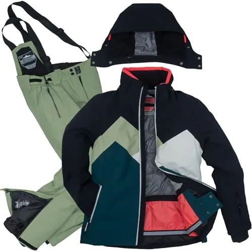 Killtec Damen Skianzug Größe 46 - Wasserdicht & Atmungsaktiv - Funktionaler, 2-teiliger Damen Skianzug von Killtec in petrol und olive. Optimal für kalte Tage: 10.000 mm Wassersäule, winddicht, mit Schneefang und praktischen Taschen für besten Komfort.