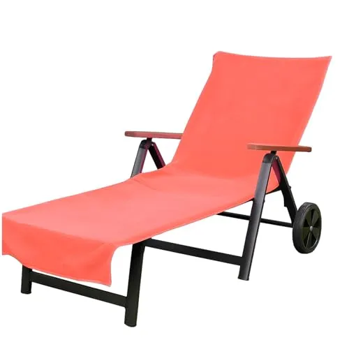 heimtexland ® Liegestuhlauflage Frottier 70x200 cm – 100% Baumwolle, Oeko-TEX, mit Umschlag – Hygiene Schonbezug für Gartenliege, Strandtuch, Handtuch – saugstark, weich, waschbar – Typ811 Coral