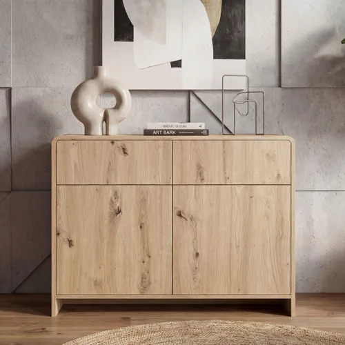 FINEBUY Sideboard FB117894 – Modernes Eiche Dekor Kommode mit Push-to-Open