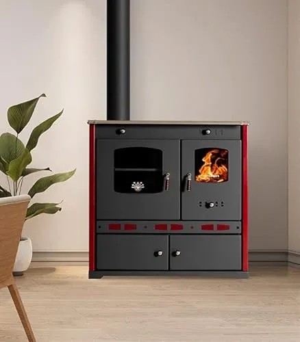 Kaminofen Perfect Eco Lux Schwarz mit Backfach - Haushaltsgroßgeräte - 7 kW Holzofen mit Backfach und Herdplatte für gemütliche Wärme und vielseitige Kochmöglichkeiten, ideal für Garten oder Werkstatt.