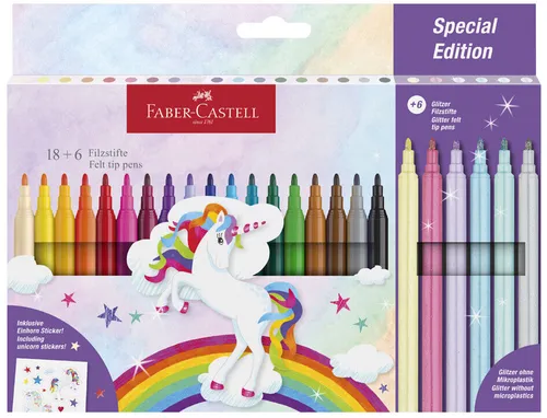 FABER-CASTELL Fasermaler Einhorn 18+6 Kartonetui