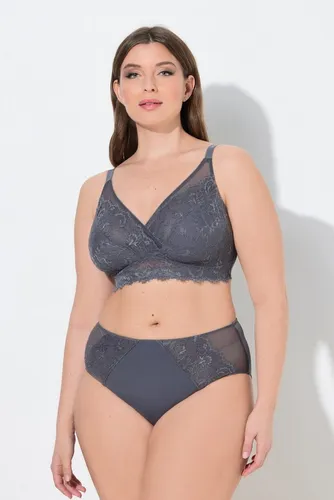 Ulla Popken Damen Plus Size Bralette Dunkelgrau, Spitze & Ohne Bügel - Elegantes Bralette in großen Größen mit feiner Spitze und blickdichtem Meshfutter. Für hohen Tragekomfort ohne Bügel und mit stützendem Unterbrustband – ideal für jeden Tag.