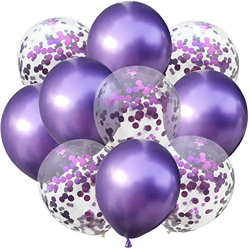 Oblique Unique® Konfetti Luftballon Set für Geburtstag Feier Jubiläum Hochzeit JGA Party Deko Ballons Lila