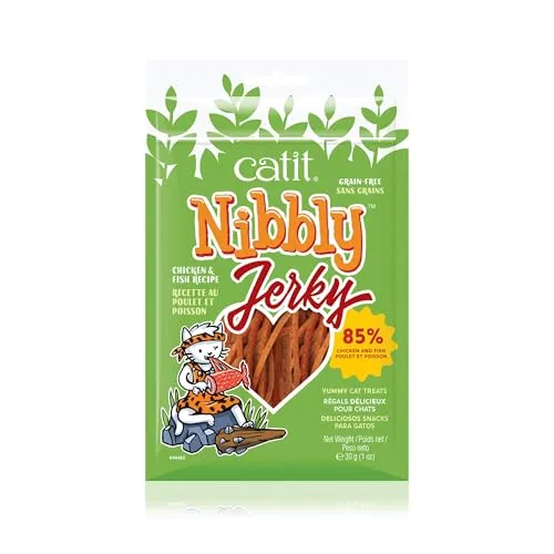 Catit Nibbly Jerky, Kaustreifen aus Hühnchen und Fisch für Katzen, 30g