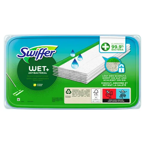 Swiffer WET+ ANTIBACTERIAL REFILLS Mikrofaser Bodentücher, 10 Stück