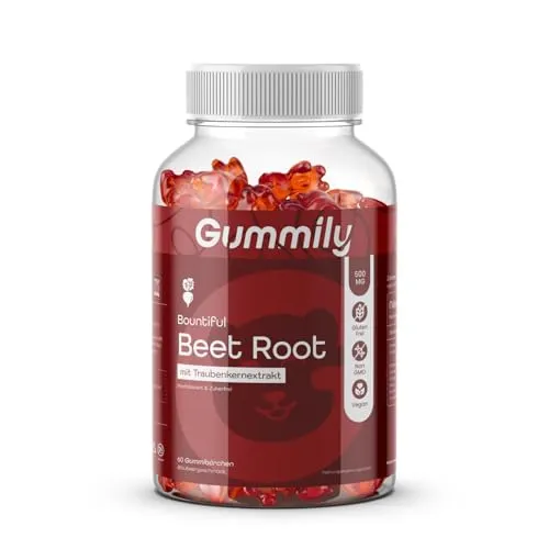 Gummily Rote Bete Gummies 500mg - Rote Beete Extrakt Kapseln alternative - Hochdosiert mit Traubenkernextrakt - Beta Vulgaris für Vitalität & Ausdauer - hochdosiert + hochkonzentriert