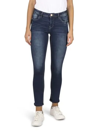 DENIMFY Jeans Damen lang Stretch Slim Fit Mid Waist DFElla Jeanshose Baumwolle Denim Blau L, Größe:L, Farben:Dark Blue Denim (D271)