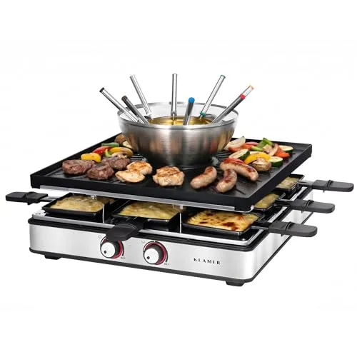 KLAMER Raclette & Fondue-Set 3-in-1 für 8 Personen