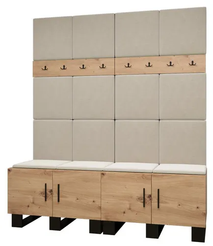 ABIKS MÖBEL Garderoben-Set ARTIN Set 3 Garderobe mit gepolsterten Paneelen, Industriell Design