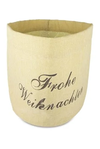 Riffelmacher Pflanztasche Frohe Weihnachten | Beige | 30×35 cm | Mit Kunststoff-Auskleidung | Weihnachtlicher Übertopf aus Stoff | 13194