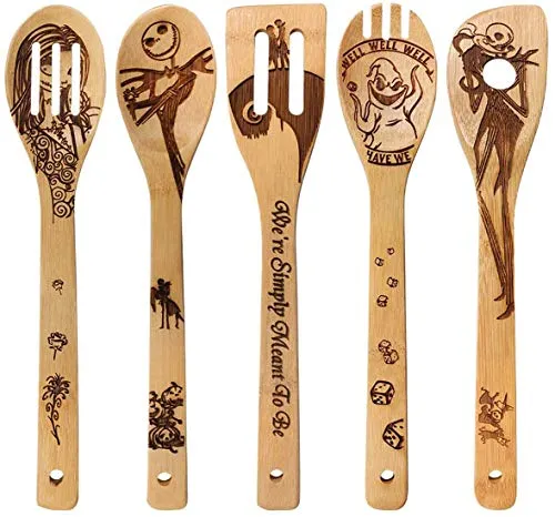 Holzlöffel-Set „Nightmare Before Christmas“, Bambus-Kochutensilien-Set, lustiges Einweihungsgeschenk, 5-teilig