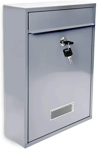 Relaxdays Design Briefkasten Metall Silber 10017415 - Modern silberner Briefkasten aus lackiertem Metall, abschließbar für mehr Sicherheit. Ideal für Ihr Zuhause, Maße: 35x26,5x8,5 cm, mit großzügigem Einwurfschlitz.