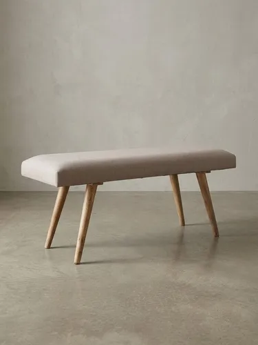 KADIMA DESIGN Sitzbank Beige 117x51x38 cm - Sitzbank im Retro-Stil aus Massivholz und Baumwolle, mit üppiger Polsterung für höchsten Sitzkomfort. Ideal für Flur oder Esszimmer, max. Belastbarkeit 200 kg.