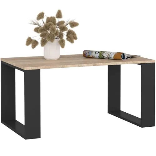 Couchtisch Holz NOX mit Regal, 92x45x53cm, Sonoma-Schwarz - MODERNES DESIGN: Der schlanke Couchtisch NOX vereint klare Formen und Funktionalität. Ideal für Wohnräume, bietet er Platz für Deko und Bücher und schafft ein aufgeräumtes Ambiente.