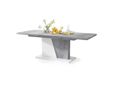 Mazzoni Design Esstisch Noble Noir - Ausziehbar von 160 bis 218 cm, Beton-Weiß matt - Konsolentisch fürs Wohnzimmer, stilvolles und zeitloses Design, ideal für elegante Kombinationsmöglichkeiten und Platzoptimierung.