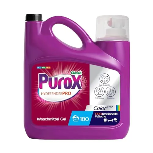 PUROX Hydefender Color Waschgel 5,4 l, 180 WL, hypoallergen, mit Dosierer | Entfernt Flecken und Gerüche, mit Kalkschutz