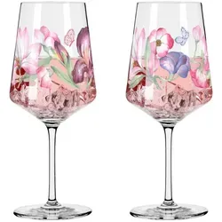 RITZENHOFF Aperitifglas 500 ml - 2er Set - Serie Sommersonett - Wassergläser mit feinem Blätter- und Blumenmotiv in Pink, Lila und Grün. Ideal für Cocktails, spülmaschinengeeignet und Made in Germany. Lieferung in exklusiver Geschenkverpackung.
