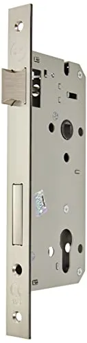 YALE Y52X00500S2 Schloss zum Einstecken von Holztüren mit quadratischem Rand, Einstieg 50 mm, Achsabstand 85 mm, Vernickelt satiniert