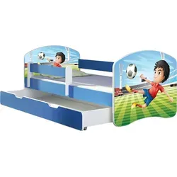 ACMA Jugendbett Kinderbett Junior-Bett Komplett-Set mit Matratze Lattenrost und Rausfallschutz Blau 13 Fußballer 180x80 + Bettkasten - Blau