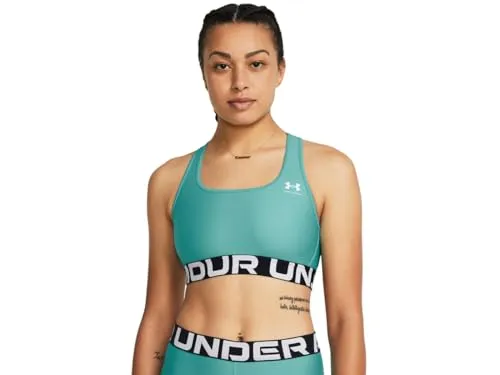Under Armour Sport-BH in Türkis - Medium, Größe L, Damen - Funktionsunterwäsche mit hohem Feuchtigkeitstransport, schnelltrocknend und atmungsaktiv. Ideal für sportliche Aktivitäten, mit wattierten Cups und Ringerrücken für optimalen Halt.