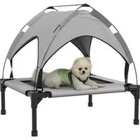 Pawhut Erhöhtes Hundebett mit Baldachin für kleine und mittelgroße Hunde - Genießen Sie Outdoor-Abenteuer mit dem stilvollen Pawhut Hundebett. Das wasser- und UV-beständige Dach schützt vor Sonne und Regen, während der atmungsaktive Bezug für kühlende Luftzirkulation sorgt. Ideal für entspannte Stunden im Freien!