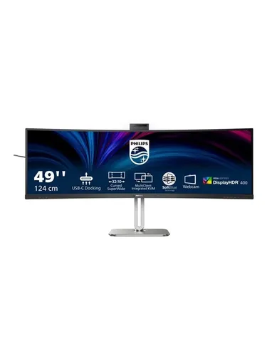 PHILIPS 49B2U6900CH - 49 Zoll DQHD Curved Monitor mit Webcam und Mikrofon, höhenverstellbar für ergonomisches Arbeiten und beeindruckende Bildqualität