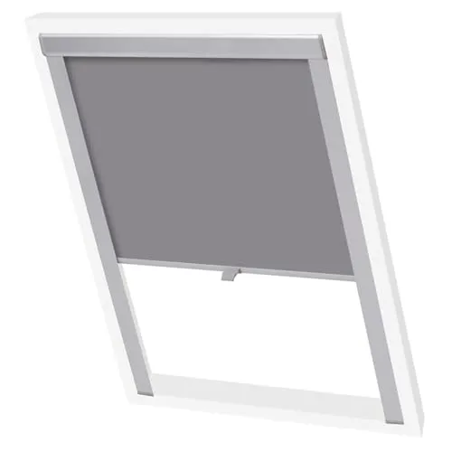 vidaXL Verdunkelungsrollo für Dachfenster - Grau M08/308 - Seitenzug- & Springrollos, schmutzresistent mit hitzeabweisender Aluminiumbeschichtung, ideal für Velux Fenster, bietet optimale Lichtkontrolle und Energieeffizienz.