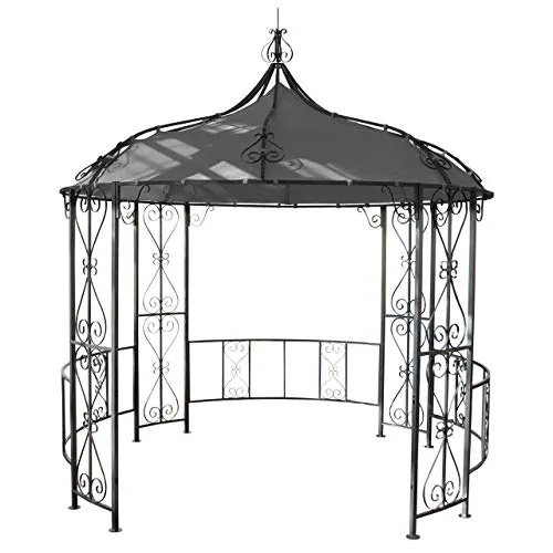 Pergola Almeria - Rundpavillon mit stabilem Stahl-Gestell 3m in Grau, UV-Schutz 50+ und schnellem Klick-System für einfachen Auf- und Abbau