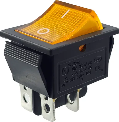 Wippenschalter, Geräteschalter 4 Pin 16A 250VAC 28x21mm Wippe beleuchtet, Gelb