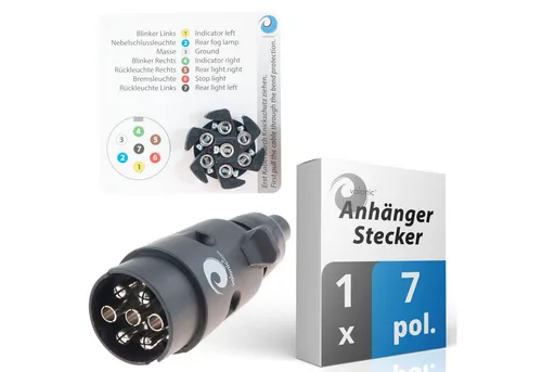 valonic Premium Anhänger Stecker 7 polig schwarz mit Schablone - 7-poliger Anhängerstecker in Schwarz, inklusive praktischer Schablone zur einfachen Verkabelung. Ideal für Anhänger und Wohnwagen, sorgt für zuverlässige Verbindungen.