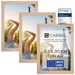CABBEL Bilderrahmen MDF Holz-Rahmen, Acrylglas, Collagen, Portraits, Bilder-Foto, Urkunden, (Set, 3 St), 3er Pack Bilderrahmen 21x30 (A4) in Natur, Modern, Schmal, Puzzlerahmen, Fotorahmen, Fotogalerie, Wanddeko/Poster beige 21 cm x 30 cm