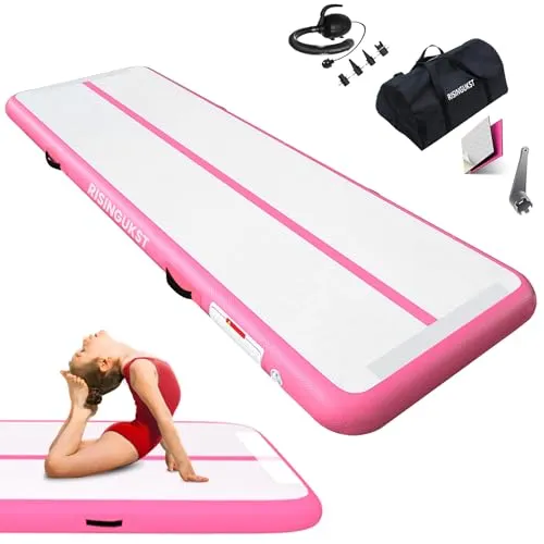 Gymnastikmatte 3 m / 4 m / 5 m / 6 m Gymnastikmatte für zu Hause 10 cm / 20 cm Dicke aufblasbar künstlerisch Air Track Trainingsmatte mit elektrischer Pumpe (Pink, 3 m)
