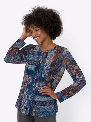 heine Klassische Druckbluse Langarm blau 40 von Heine