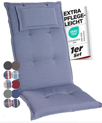 gardisun Gartenstuhlauflagen Hochlehner mit Kopfteil I Extra Dicke Sitzauflagen I Made in Europe I Polsterauflagen für Hochlehner I Auflagen mit extra hohem Komfort I 1er Set I Hellgrau