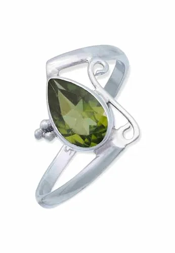 mantraroma Ring Silber 925 Damen Peridot Edelstein grün schlicht groß modern