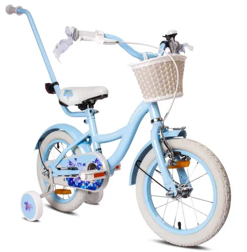Sun Baby Mädchen Fahrrad 14 Zoll mit Glocke und Zusatzrädern - Jugend- & Kinderfahrrad für 3-5 Jahre, ideal zum Lernen mit verstellbarem Sattel, robustem Stahlrahmen und sicherer Klingel für mehr Sicherheit.