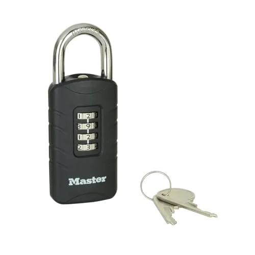 Master Lock 656EURDBLK Zahlensschloss mit Sicherheitsnotschlüssel für den Außenbereich, 120 x 48 x 20 mm