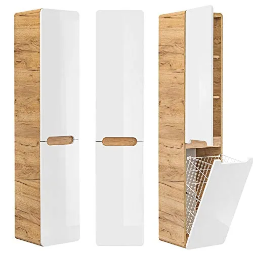 Lomadox Badmöbel Hochschrank LUTON-56 mit Wäschekorb in weiß von Lomadox