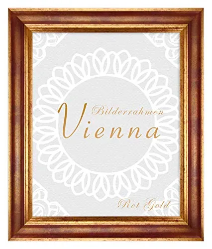 BIRAPA Bilderrahmen gold Vienna Rahmen 25x30 cm - Bilderrahmen vintage in Rot Gold, Bilderrahmen Holz mit Zierleiste innen und außen, Fotorahmen, Holzrahmen