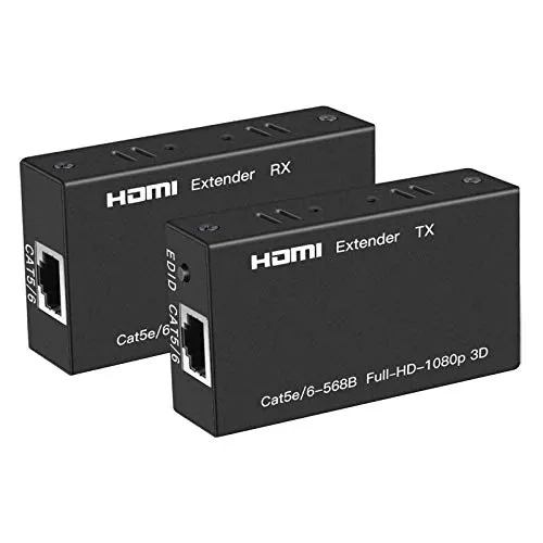 Ozvavzk HDMI Extender 200ft HDMI auf RJ45 Ethernet über Cat5e/Cat6-Kabelübertragung HDMi-Sender-Repeater Unterstützt 1080P 3D HDCP EDID POC (Benötigt nur Stromversorgung für den Sender)