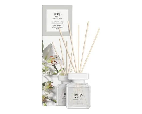 IPURO Raumduft White Lily, 100 ml, Glasflakon mit Rattan-Holzstäbchen