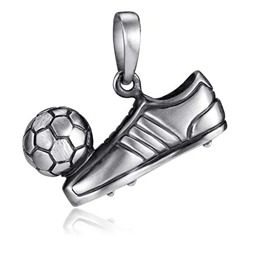 Materia Fußball Anhänger aus 925 Silber für Herren - Hochwertiger Fußball Anhänger aus antik oxidiertem 925 Sterling Silber, perfekt für Sportler und Fans. Inklusive edler Schmuckbox - ein ideales Geschenk!