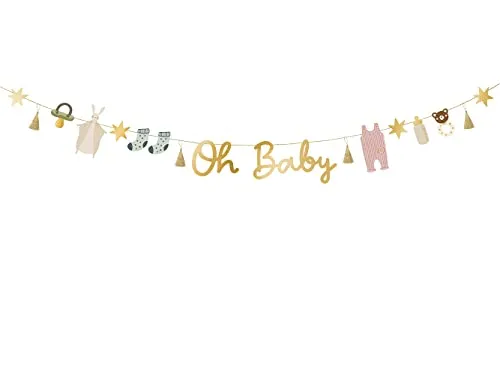 PartyDeco Girlande Banner Oh Baby 2,5m Papiergirlande Papieranhänger Quasten Deko Babyparty Babyshower Geburt