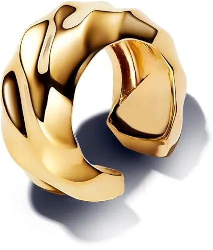 Pandora Essence Gewellte Ohrmanschette aus 14 Karat vergoldetem Sterling Silber - Ohrringe für Damen mit einzigartigem Wellendesign, das Individualität und Raffinesse verleiht – perfekt für ein stilvolles Statement!