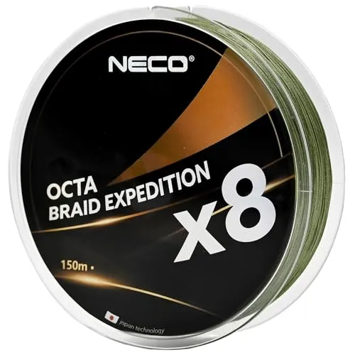 NECO Geflochtene Angelschnur X8, 0,06-0,40mm, 5,9-41,2kg, 150m, 8-Fach PE Schnur mit Nano-Beschichtung, Extrem Stark, Abriebfest & Leise, für Spinnfischen und Meeresangeln