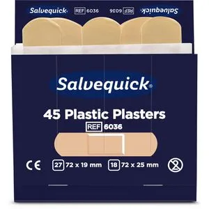Salvequick Pflaster Plastic, 45 Strips, wasserfest, elastisch, atmungsaktiv, 2 Größen